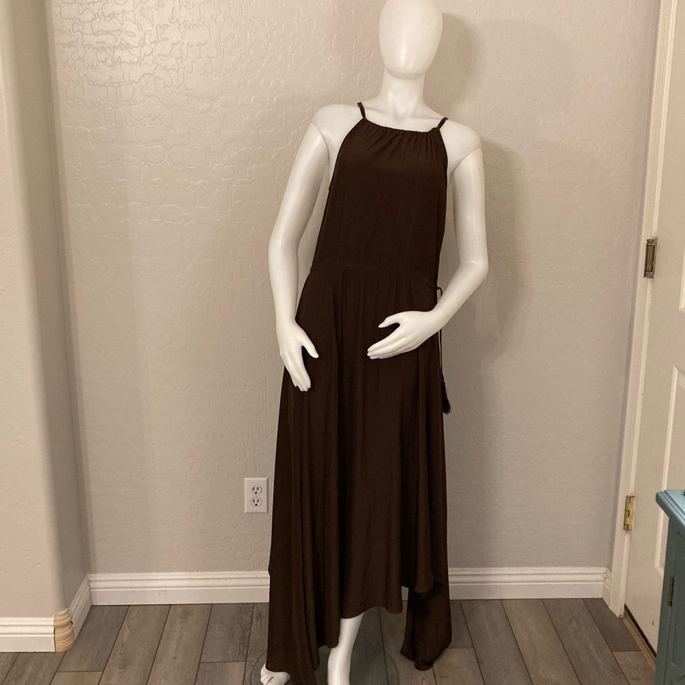 Calypso St. Barth Dress Sarah Brown Matte Satin Sleeveless Maxi Halter Small - Picture 2 of 13